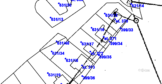 Parcela st. 631/17 v KÚ Kostomlaty pod Milešovkou, Katastrální mapa