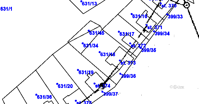 Parcela st. 631/18 v KÚ Kostomlaty pod Milešovkou, Katastrální mapa