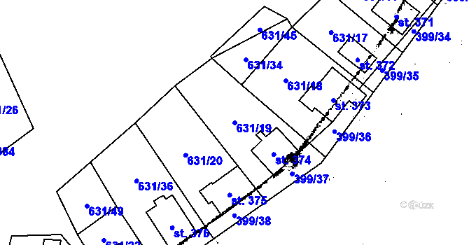 Parcela st. 631/19 v KÚ Kostomlaty pod Milešovkou, Katastrální mapa