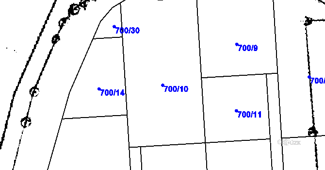 Parcela st. 700/10 v KÚ Kostomlaty pod Milešovkou, Katastrální mapa