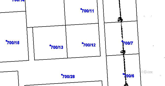 Parcela st. 700/12 v KÚ Kostomlaty pod Milešovkou, Katastrální mapa