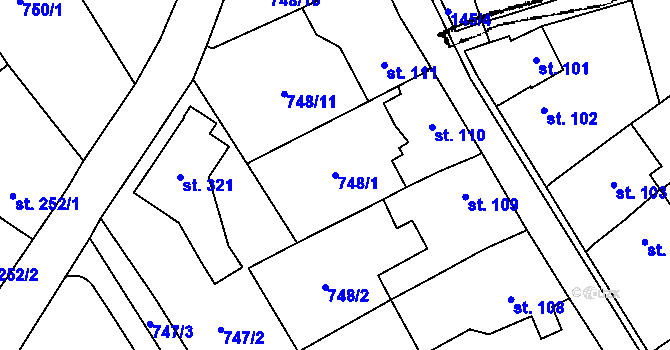 Parcela st. 748/1 v KÚ Kostomlaty pod Milešovkou, Katastrální mapa