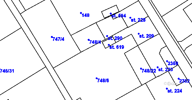 Parcela st. 748/5 v KÚ Kostomlaty pod Milešovkou, Katastrální mapa