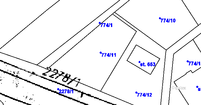 Parcela st. 774/11 v KÚ Kostomlaty pod Milešovkou, Katastrální mapa