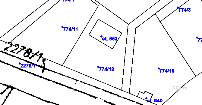 Parcela st. 774/12 v KÚ Kostomlaty pod Milešovkou, Katastrální mapa