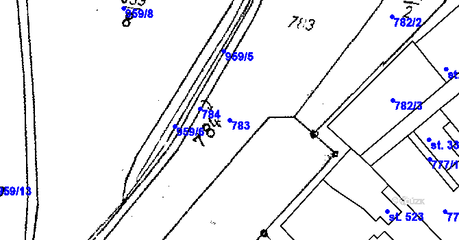 Parcela st. 783 v KÚ Kostomlaty pod Milešovkou, Katastrální mapa