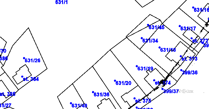 Parcela st. 631/38 v KÚ Kostomlaty pod Milešovkou, Katastrální mapa