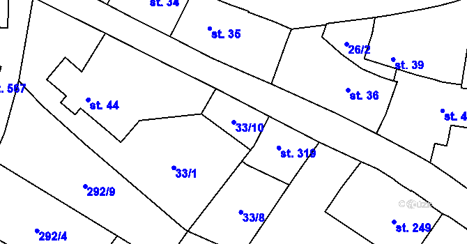 Parcela st. 33/10 v KÚ Kostomlaty pod Milešovkou, Katastrální mapa