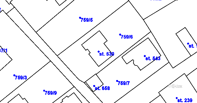 Parcela st. 530 v KÚ Kostomlaty pod Milešovkou, Katastrální mapa