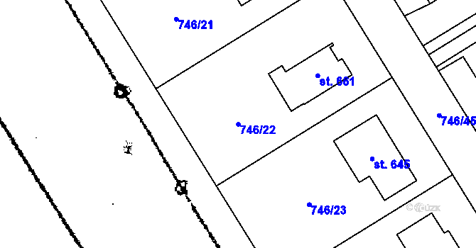 Parcela st. 746/22 v KÚ Kostomlaty pod Milešovkou, Katastrální mapa