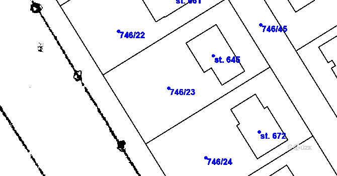 Parcela st. 746/23 v KÚ Kostomlaty pod Milešovkou, Katastrální mapa
