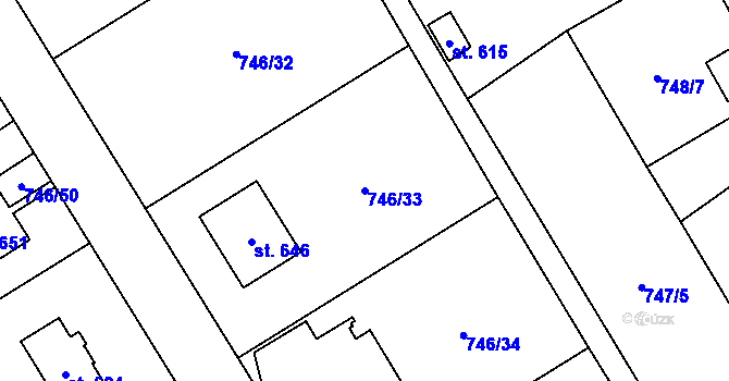 Parcela st. 746/33 v KÚ Kostomlaty pod Milešovkou, Katastrální mapa