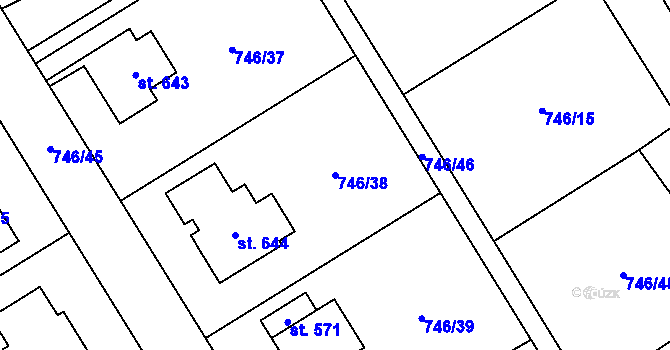 Parcela st. 746/38 v KÚ Kostomlaty pod Milešovkou, Katastrální mapa