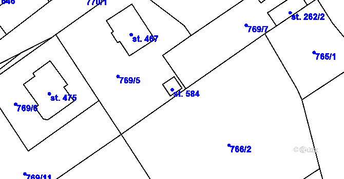Parcela st. 584 v KÚ Kostomlaty pod Milešovkou, Katastrální mapa