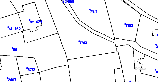 Parcela st. 79/3 v KÚ Kostomlaty pod Milešovkou, Katastrální mapa