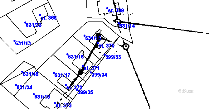 Parcela st. 399/33 v KÚ Kostomlaty pod Milešovkou, Katastrální mapa