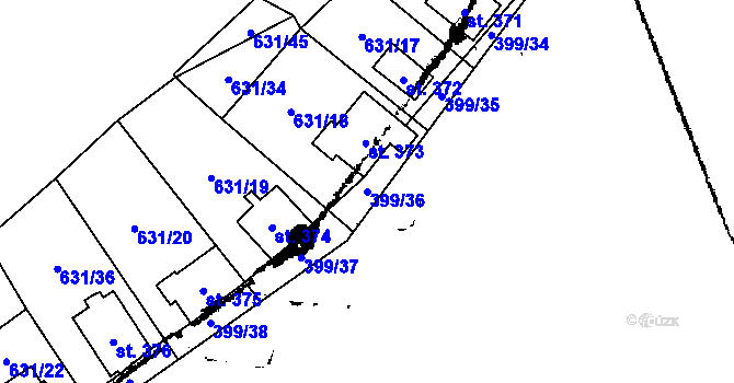 Parcela st. 399/36 v KÚ Kostomlaty pod Milešovkou, Katastrální mapa
