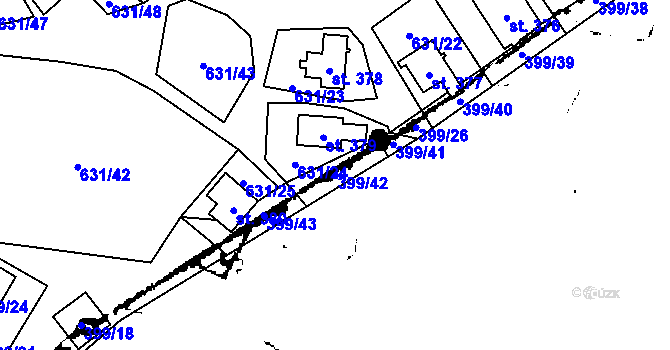 Parcela st. 399/42 v KÚ Kostomlaty pod Milešovkou, Katastrální mapa