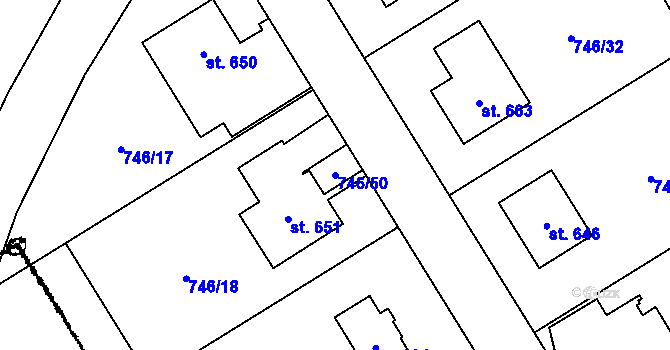 Parcela st. 746/50 v KÚ Kostomlaty pod Milešovkou, Katastrální mapa
