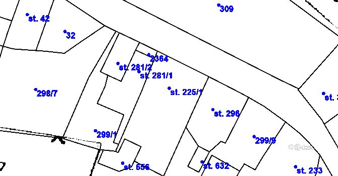 Parcela st. 225/1 v KÚ Kostomlaty pod Milešovkou, Katastrální mapa
