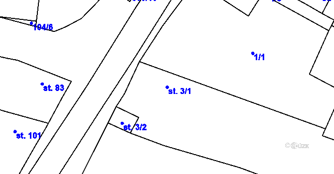 Parcela st. 3/1 v KÚ Kostomlaty pod Řípem, Katastrální mapa