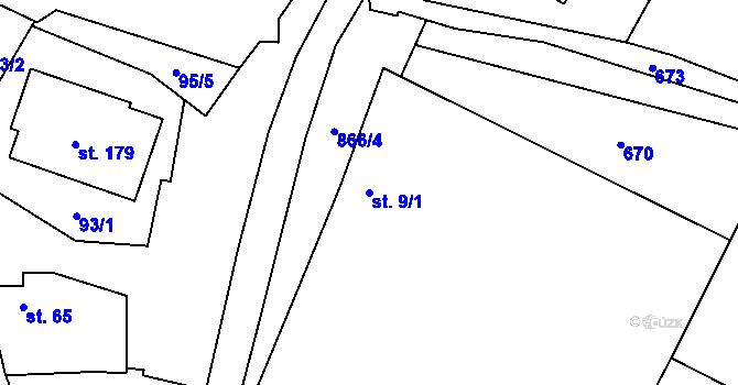 Parcela st. 9/1 v KÚ Kostomlaty pod Řípem, Katastrální mapa