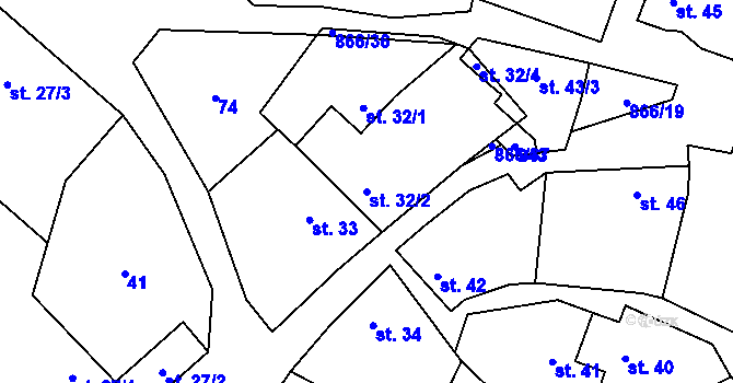 Parcela st. 32/2 v KÚ Kostomlaty pod Řípem, Katastrální mapa