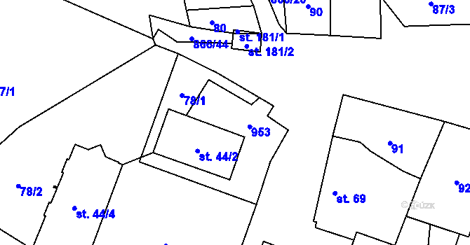 Parcela st. 44/1 v KÚ Kostomlaty pod Řípem, Katastrální mapa
