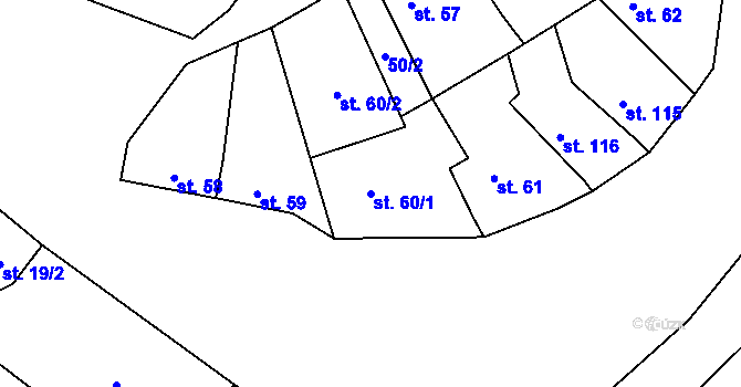 Parcela st. 60/1 v KÚ Kostomlaty pod Řípem, Katastrální mapa