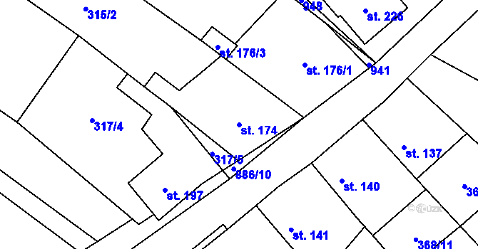 Parcela st. 174 v KÚ Kostomlaty pod Řípem, Katastrální mapa