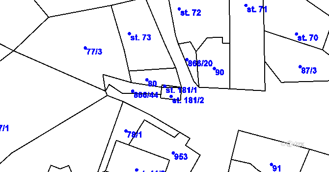 Parcela st. 181/1 v KÚ Kostomlaty pod Řípem, Katastrální mapa