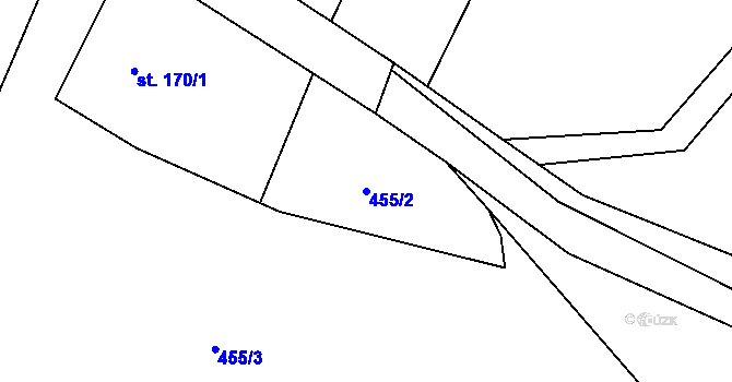 Parcela st. 455/2 v KÚ Kostomlaty pod Řípem, Katastrální mapa