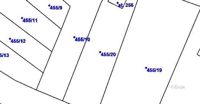 Parcela st. 455/20 v KÚ Kostomlaty pod Řípem, Katastrální mapa