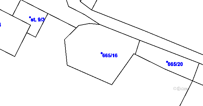 Parcela st. 665/16 v KÚ Kostomlaty pod Řípem, Katastrální mapa