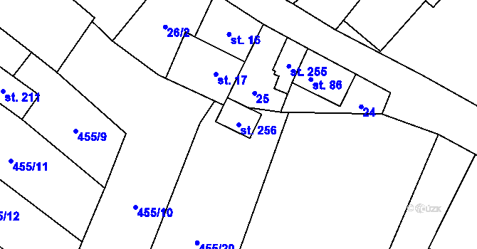 Parcela st. 256 v KÚ Kostomlaty pod Řípem, Katastrální mapa