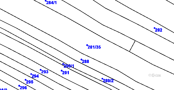 Parcela st. 281/35 v KÚ Kostomlaty pod Řípem, Katastrální mapa