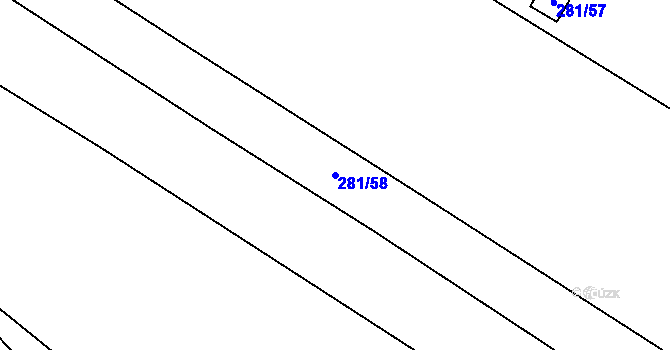 Parcela st. 281/58 v KÚ Kostomlaty pod Řípem, Katastrální mapa