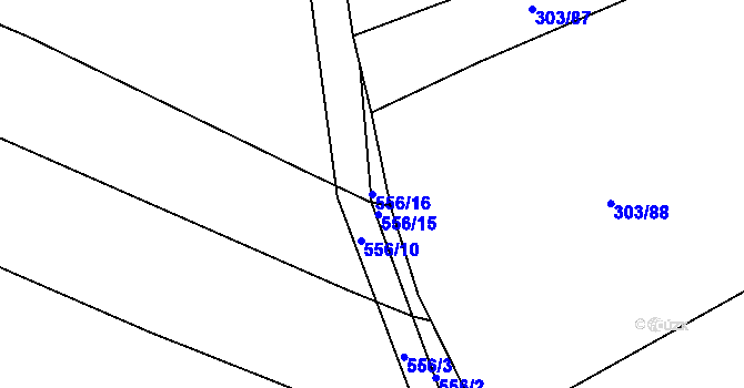 Parcela st. 556/16 v KÚ Kostomlaty pod Řípem, Katastrální mapa