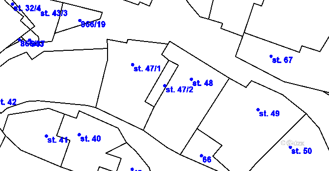 Parcela st. 47/2 v KÚ Kostomlaty pod Řípem, Katastrální mapa
