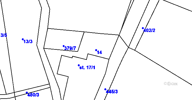 Parcela st. 14 v KÚ Kostrčany, Katastrální mapa