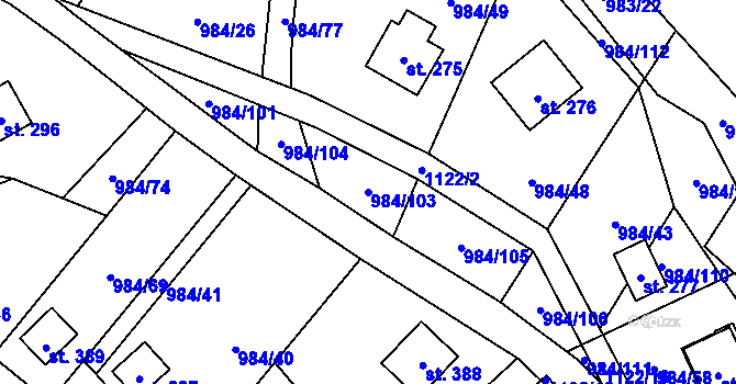 Parcela st. 984/103 v KÚ Košařiska, Katastrální mapa