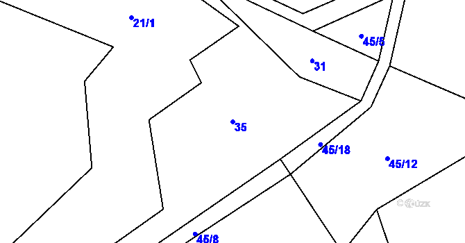 Parcela st. 35 v KÚ Košařiska, Katastrální mapa