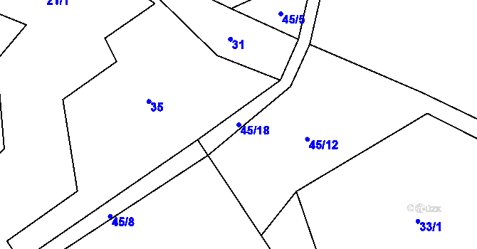 Parcela st. 45/18 v KÚ Košařiska, Katastrální mapa