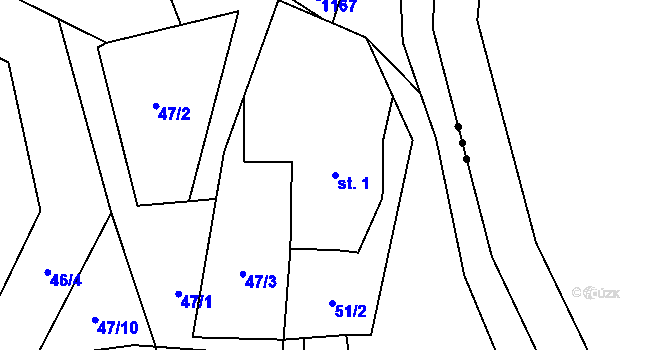 Parcela st. 1 v KÚ Košařiska, Katastrální mapa