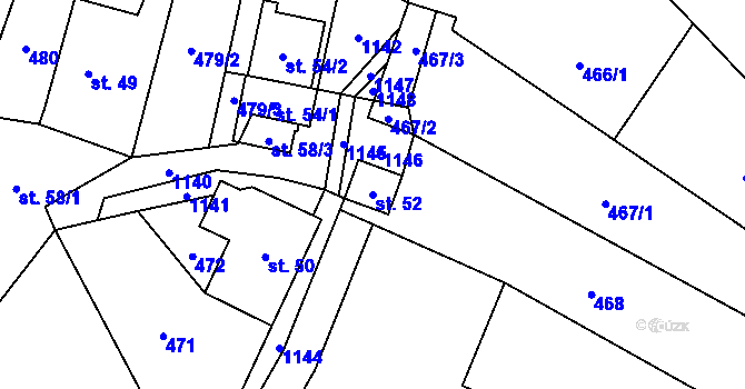 Parcela st. 52 v KÚ Košařiska, Katastrální mapa