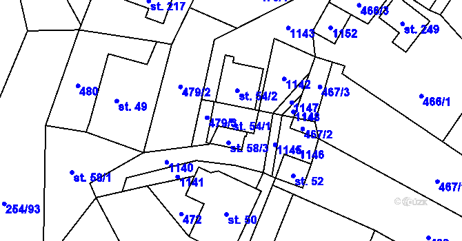 Parcela st. 54/1 v KÚ Košařiska, Katastrální mapa