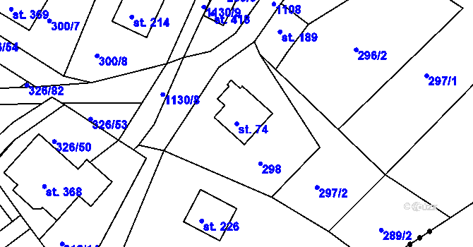 Parcela st. 74 v KÚ Košařiska, Katastrální mapa
