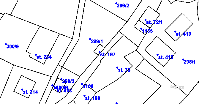 Parcela st. 197 v KÚ Košařiska, Katastrální mapa