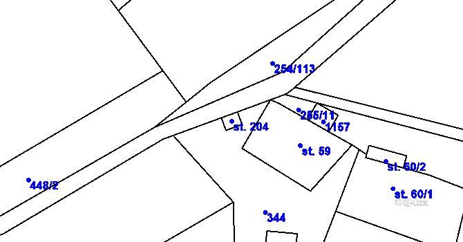 Parcela st. 204 v KÚ Košařiska, Katastrální mapa