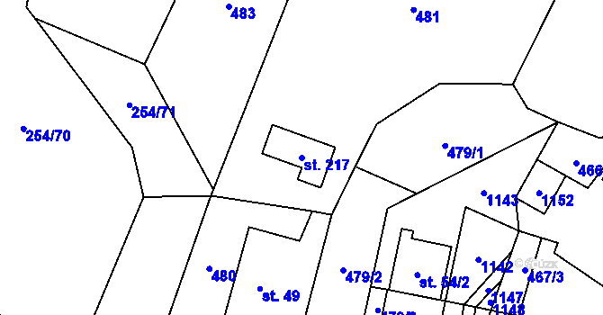Parcela st. 217 v KÚ Košařiska, Katastrální mapa